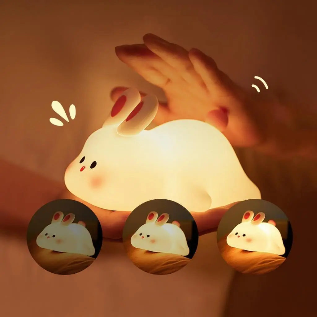 Cute LED Night Light Touch Sensor Cartoon Kid'S Nightlights Big Face Rabbit Silicone Night Light Christmas Gift Bedside Lamp Home Decor