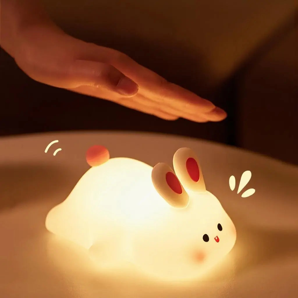 Cute LED Night Light Touch Sensor Cartoon Kid'S Nightlights Big Face Rabbit Silicone Night Light Christmas Gift Bedside Lamp Home Decor