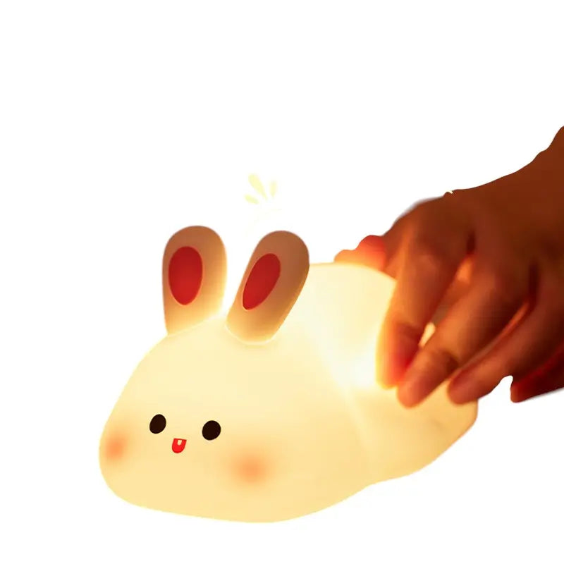 Cute LED Night Light Touch Sensor Cartoon Kid'S Nightlights Big Face Rabbit Silicone Night Light Christmas Gift Bedside Lamp Home Decor