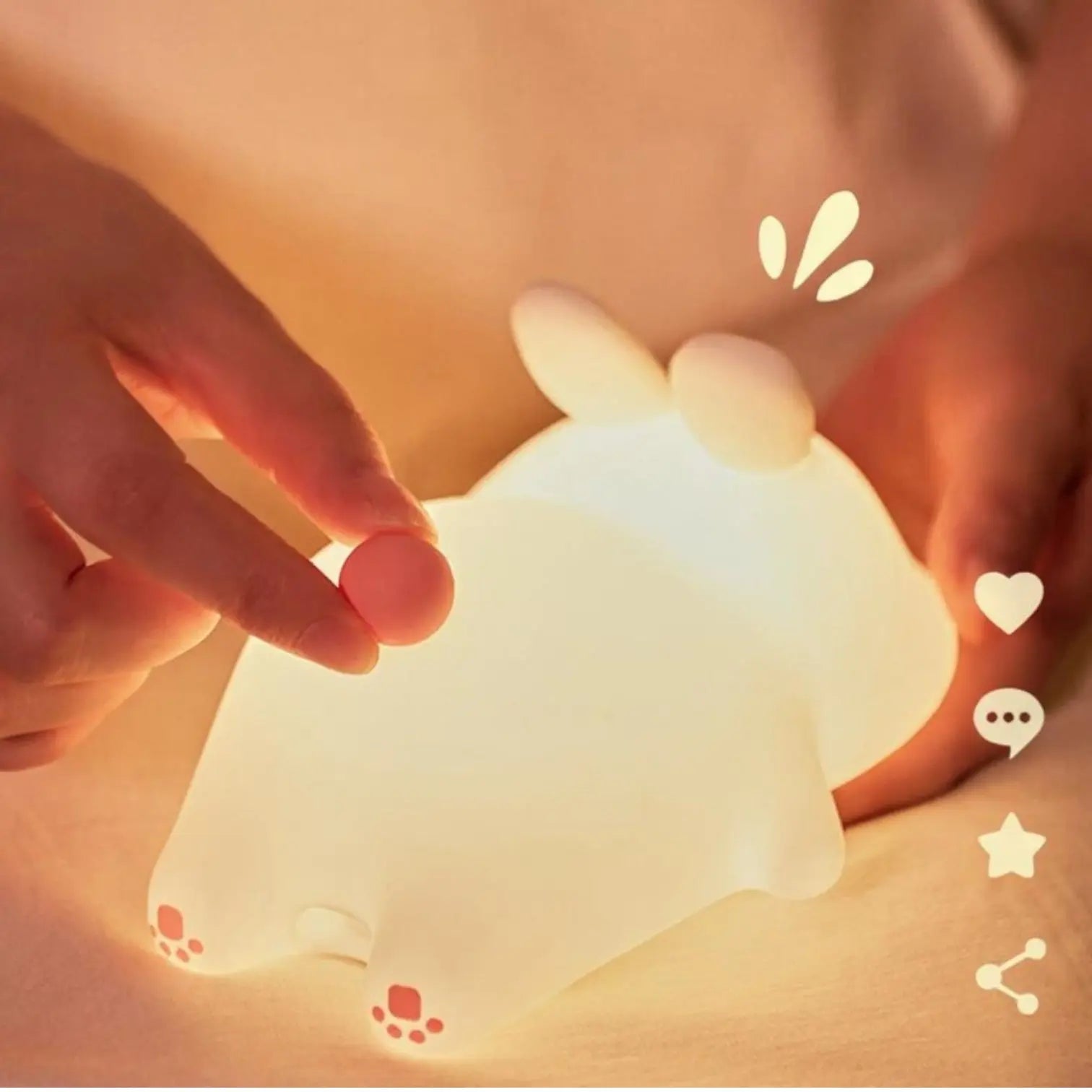 Cute LED Night Light Touch Sensor Cartoon Kid'S Nightlights Big Face Rabbit Silicone Night Light Christmas Gift Bedside Lamp Home Decor