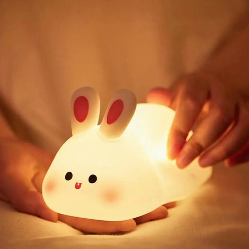 Cute LED Night Light Touch Sensor Cartoon Kid'S Nightlights Big Face Rabbit Silicone Night Light Christmas Gift Bedside Lamp Home Decor