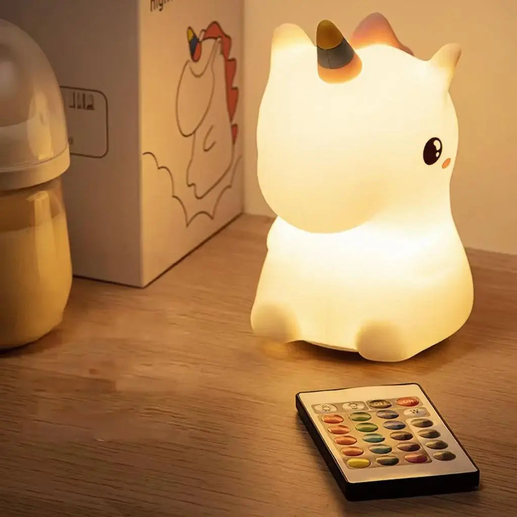 Unicorn Cute Silicone LED Night Light for Kids Children USB Rechargeable Cartoon Animal Bedroom Decor Touch Night Lamp for Gifts