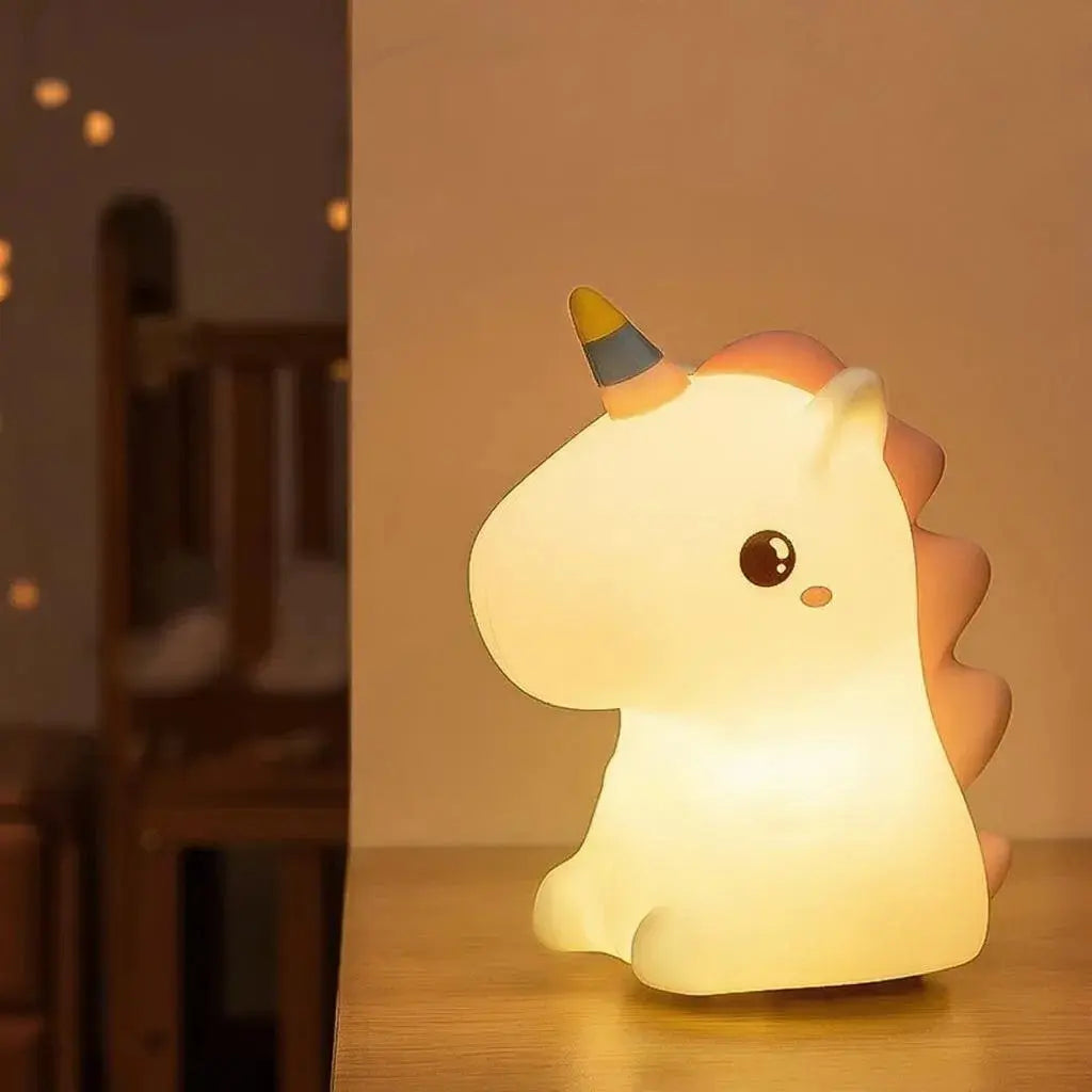 Unicorn Cute Silicone LED Night Light for Kids Children USB Rechargeable Cartoon Animal Bedroom Decor Touch Night Lamp for Gifts