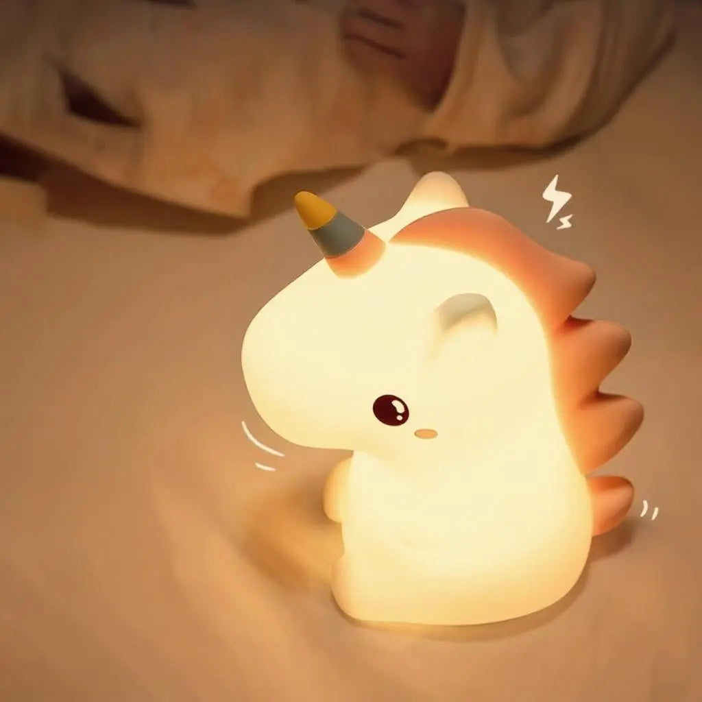 Unicorn Cute Silicone LED Night Light for Kids Children USB Rechargeable Cartoon Animal Bedroom Decor Touch Night Lamp for Gifts