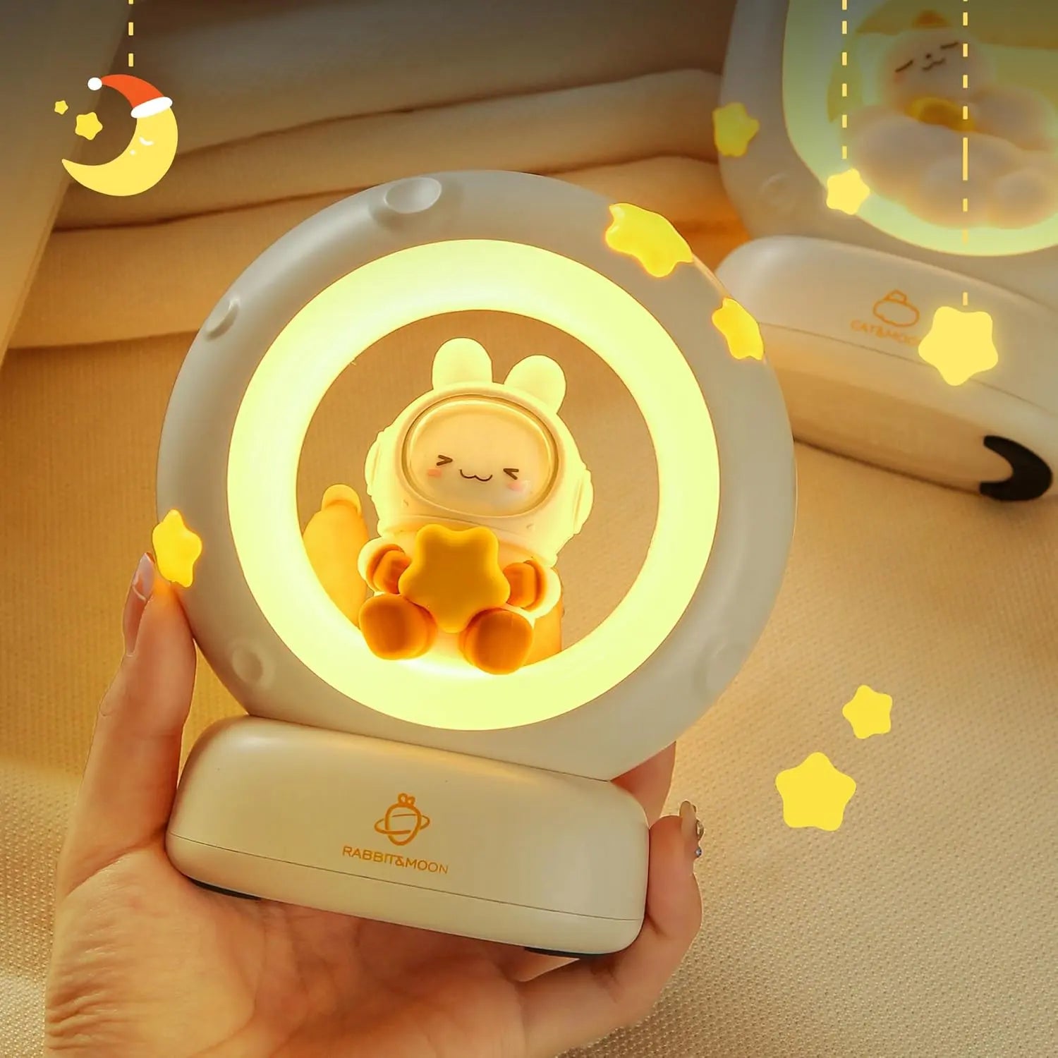 Cute Panda LED Clap Night Light Cat Rabbit USB Rechargeable Reading Table Lamp Room Decor Gift for Baby Children Sleeping Lights