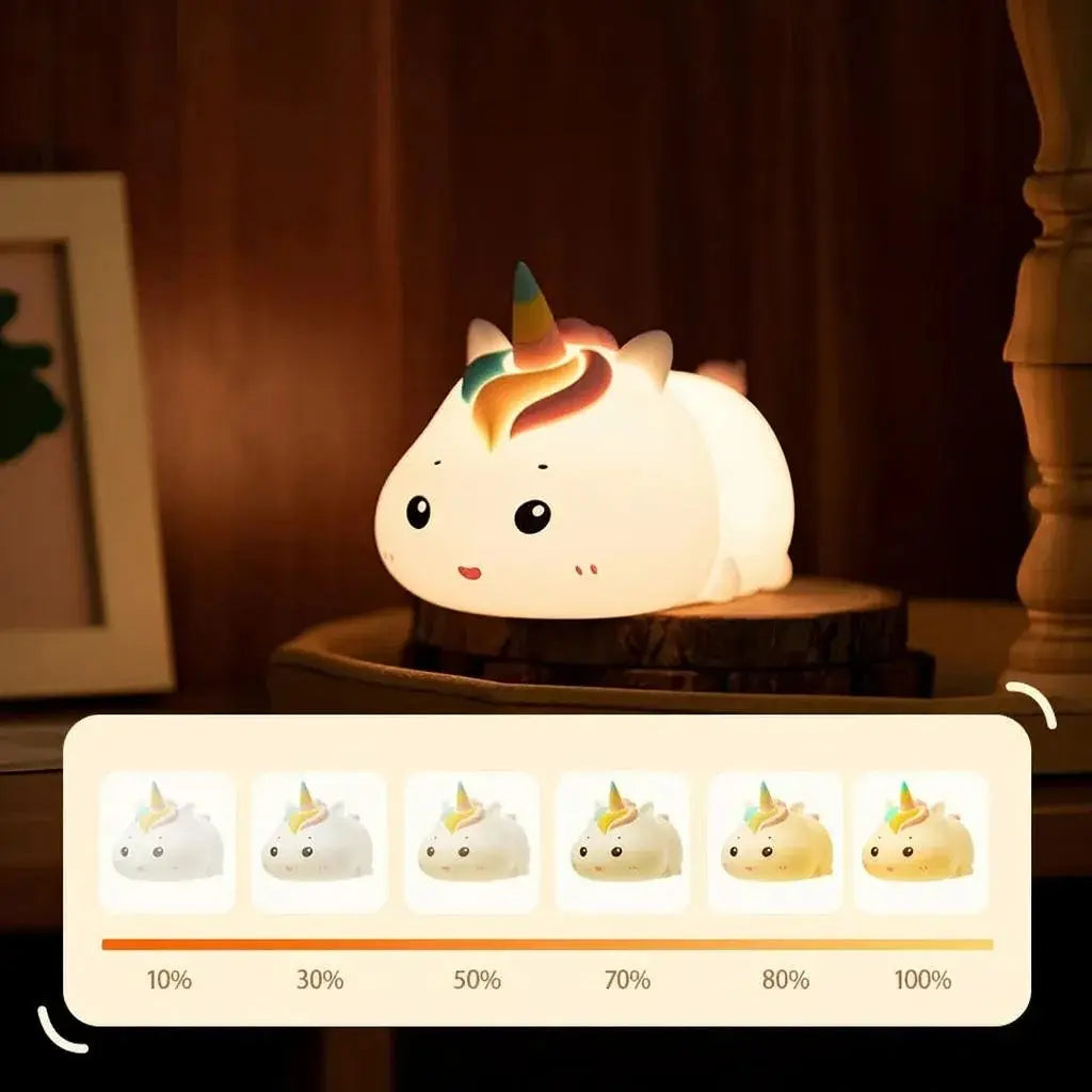 Rechargeable Silicone Patting Lamp Unicorn LED Night Lamp with Remote Control Dimmable Bedside Bedroom Mood Light Creative Gift