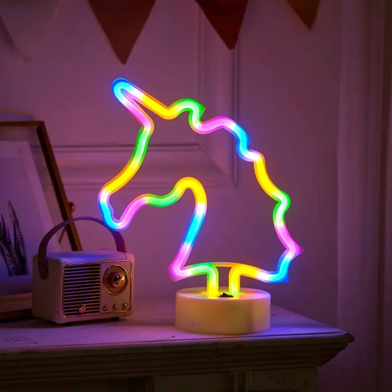 Battery/Usb LED Neon Night Light Sign Flamingo Unicorn Coconut Tree Cactus Pineapple Table Lamp Kids Bedroom Christmas Art Decor