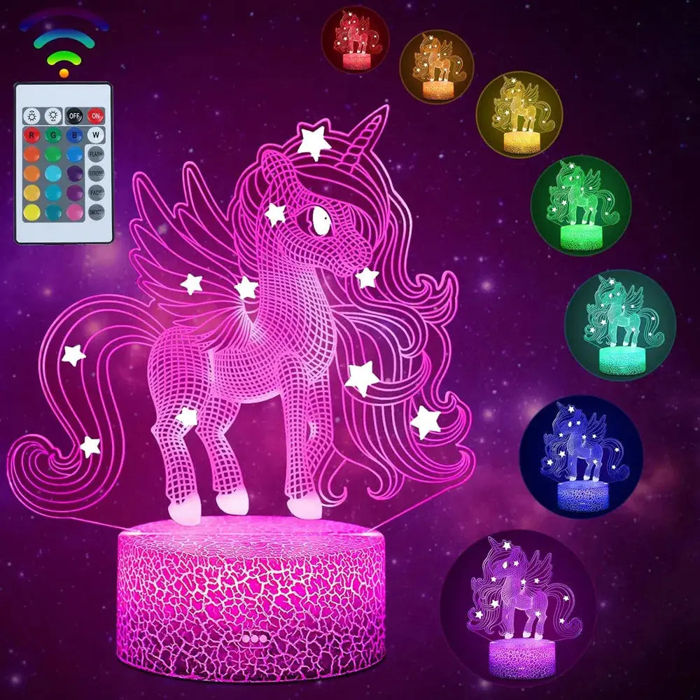 Unicorn Night Light for Kids 3D Night Lamp 16 Colors Changes with Remote Control Room Decor Valentine'S Day for Children Girls
